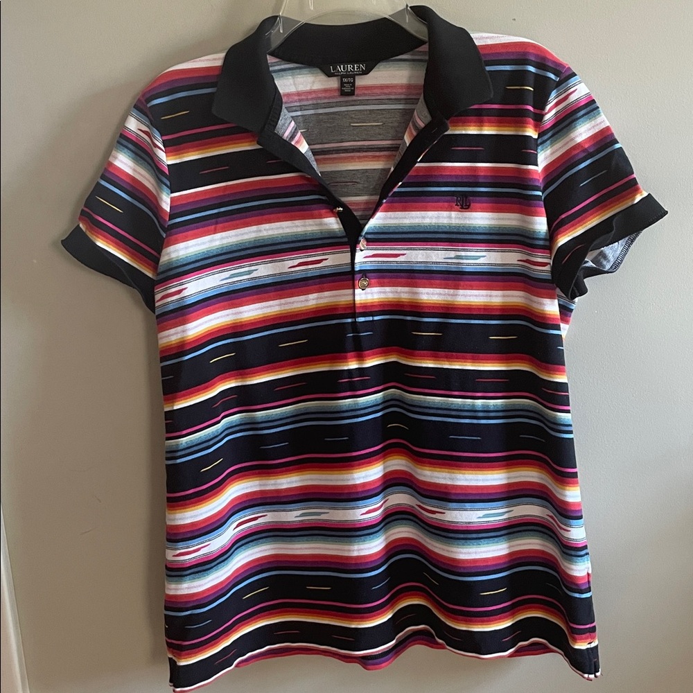 Ralph Lauren Women’s Black/Pink Short Sleeve Polo! 1X